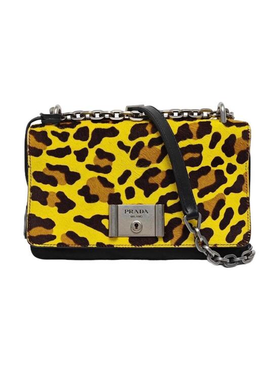 Other - Prada Cahier Leopard Calf Hair Chain Shoulder Bag Yellow Black